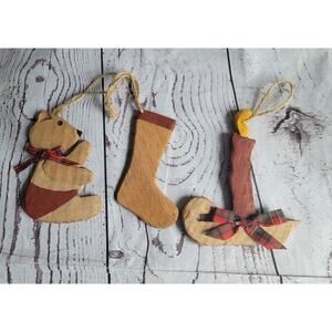 Wooden Painted Carved Ornaments Bear Candle Stocking Countrycore Farmhouse Style